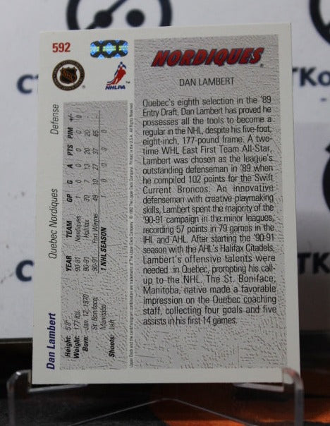1991-92 UPPER DECK DAN LAMBERT # 592 YOUNG GUNS ROOKIE QUEBEC NORDIQUES NHL HOCKY CARD