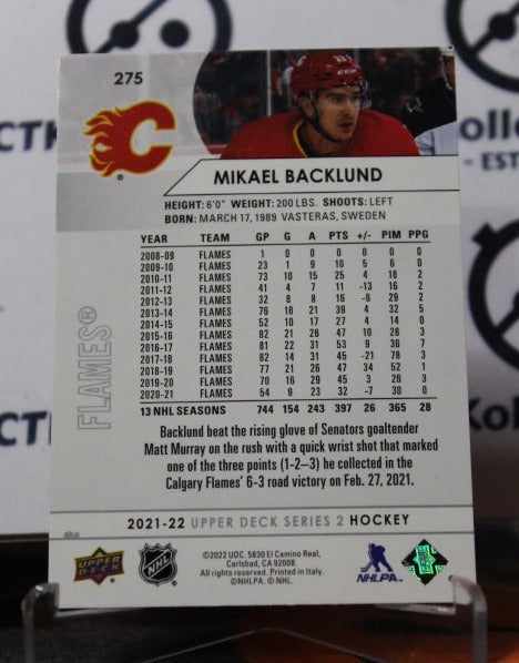 2021-22 UPPER DECK MIKAEL BACKLUND # 275 HOCKEY NHL CALGARY FLAMES CARD