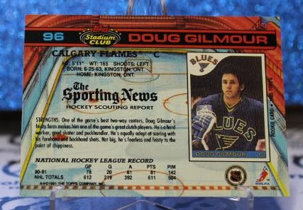 DOUG GILMOUR # 96 TOPPS STADIUM CLUB 1991-92 CALGARY FLAMES NHL HOCKEY TRADING CARD