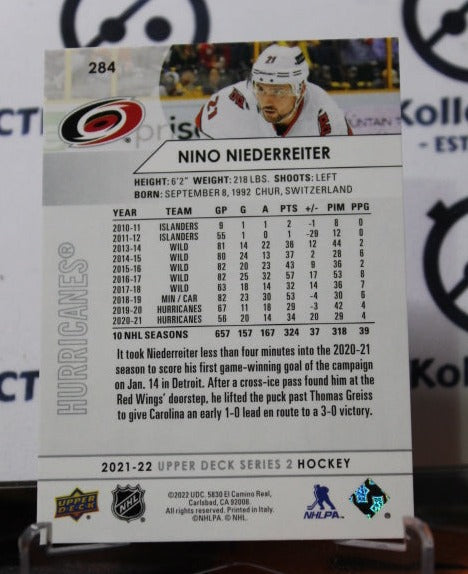 2021-22 UPPER DECK NINO NIEDERREITER # 284 CAROLINA HURRICANES NHL HOCKEY TRADING CARD