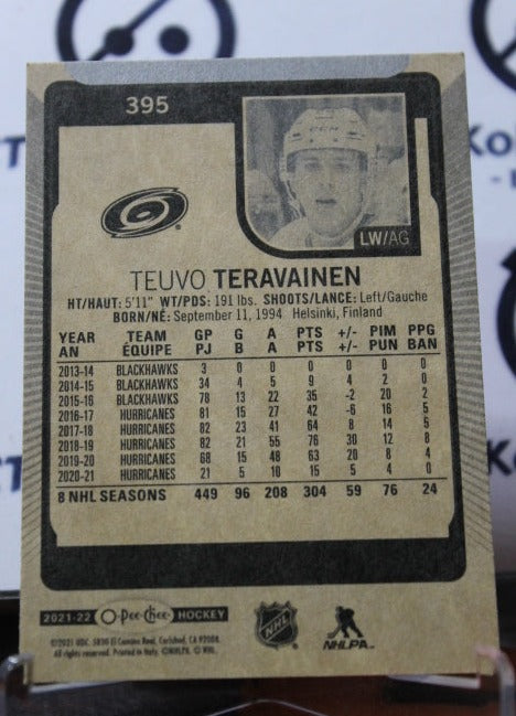 2021-22 O-PEE-CHEE TEUVO TERAVAINEN # 395 CAROLINA HURRICANES NHL HOCKEY TRADING CARD