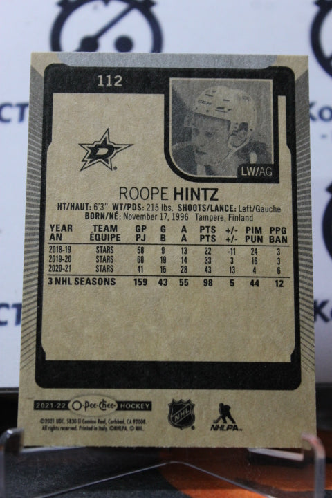 2021-22 O-PEE-CHEE ROOPE HINTZ # 112 DALLAS STARS NHL HOCKEY TRADING CARD