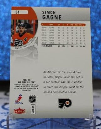 SIMON GAGNE # 54 FLEER ULTRA 2007-08 PHILADELPHIA FLYERS NHL HOCKEY TRADING CARD