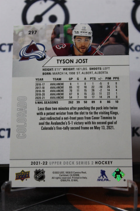 2021-22 UPPER DECK TYSON JOST # 297 COLORADO AVALANCHE NHL HOCKEY TRADING CARD