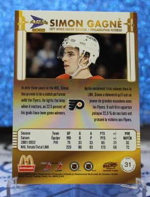 SIMON GAGNE # 31 McDONALD'S PACIFIC 2002-03 PHILADELPHIA FLYERS NHL HOCKEY TRADING CARD