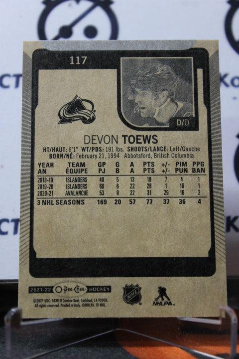 2021-22 O-PEE-CHEE DEVON TOEWS # 117 COLORADO AVALANCHE NHL HOCKEY TRADING CARD