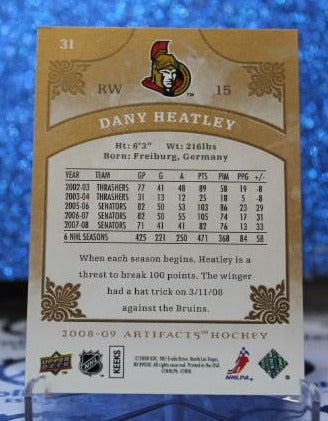 DANY HEATLEY # 31 ARTIFACTS UPPER DECK 2008-09 OTTAWA SENATORS NHL HOCKEY TRADING CARD