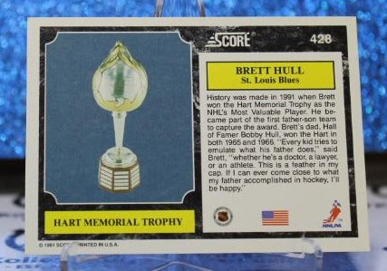 BRETT HULL # 428 SCORE 1991-92 ST. LOUIS BLUES NHL HOCKEY TRADING CARD