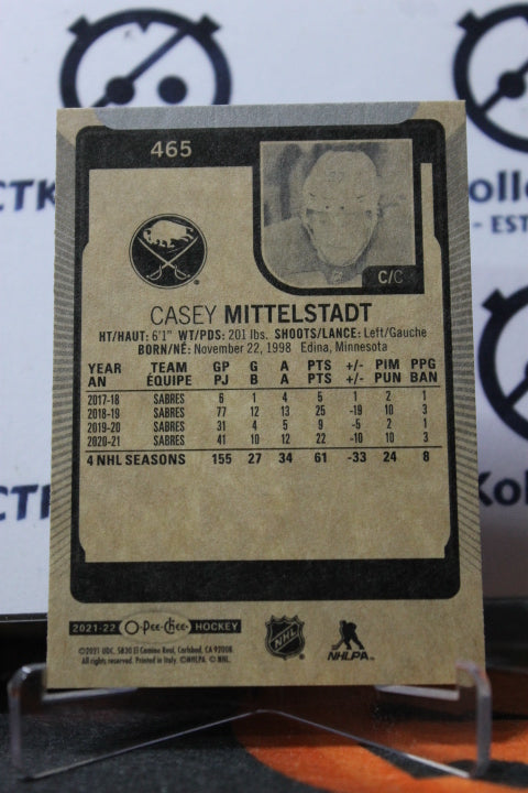 2021-22 O-PEE CHEE CASEY MITTELSTADT # 465 BUFFALO SABRES NHL HOCKEY TRADING CARD