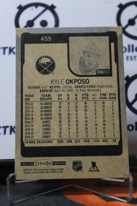 2021-22 O-PEE CHEE KYLE OKPOSO # 455 BUFFALO SABRES NHL HOCKEY TRADING CARD