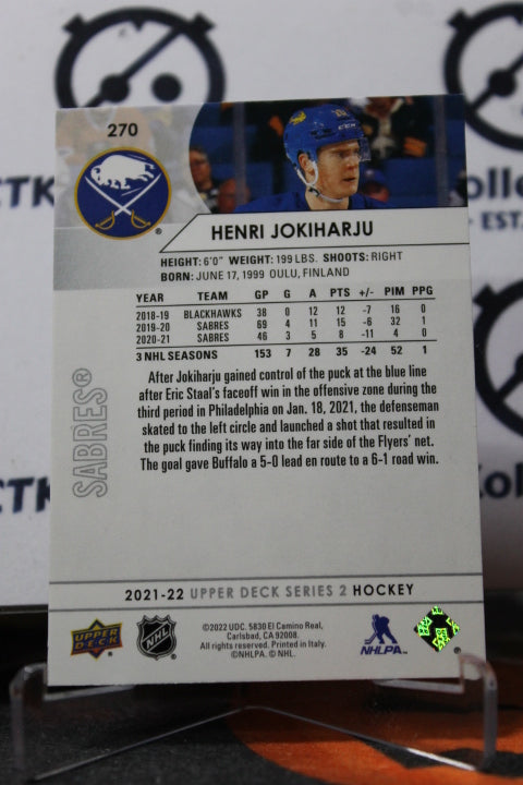 2021-22 UPPER DECK HENRI JOKIHARJU # 270 BUFFALO SABRES NHL HOCKEY TRADING CARD