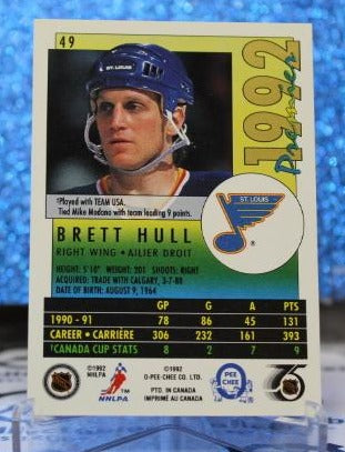 BRETT HULL # 49 O-PEE CHEE 1992-93 ST. LOUIS BLUES NHL HOCKEY TRADING CARD