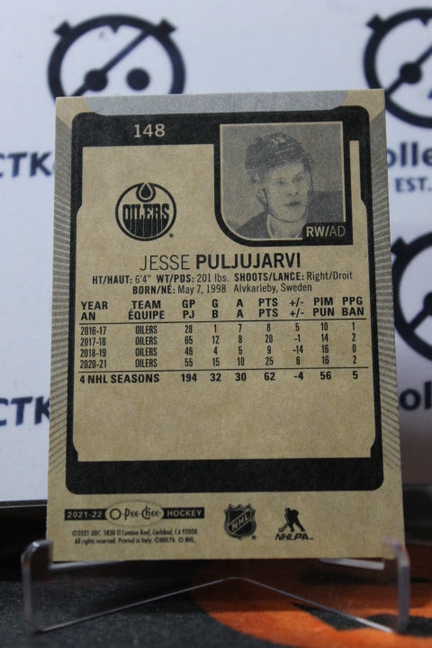 2021-22 O-PEE-CHEE JESSE PULJUJARVI # 148 EDMONTON OILERS NHL HOCKEY CARD