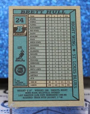 BRETT HULL # 24 BOWMAN 1990-91 ST. LOUIS BLUES NHL HOCKEY TRADING CARD