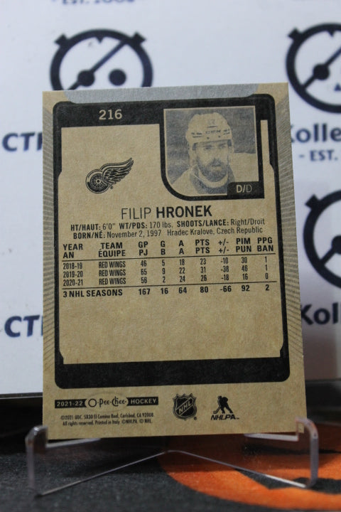 2021-22 O-PEE-CHEE FILIP HRONEK # 216 DETROIT RED WINGS NHL HOCKEY TRADING CARD