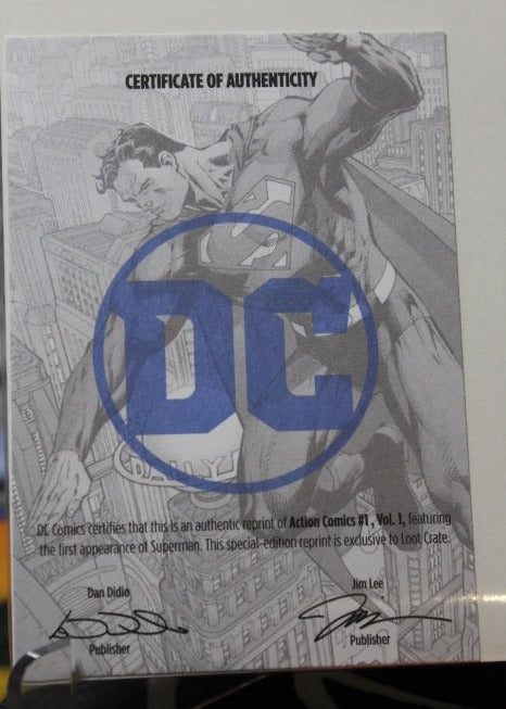 ACTION COMICS # 1 SUPERMAN DC COMICS FACSIMILE EDITION (REPRINT) LOOT CRATE COA 2017