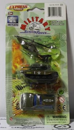 EXPRESS WHEELS MILITARY ACTION FORCE FACTORY SEALED DIE CAST & PLASTIC TOYS VEHICLES