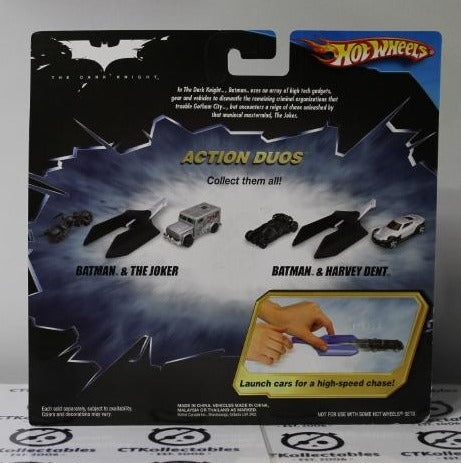 BATMAN & THE JOKER MATTEL HOT WHEELS DARK KNIGHT ACTION DUOS BATCYCLE DC COMICS WARNER BROS. 2008