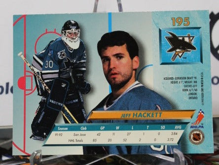 1992-93 FLEER ULTRA JEFF HACKETT # 195 SAN JOSE SHARKS NHL HOCKEY TRADING CARD