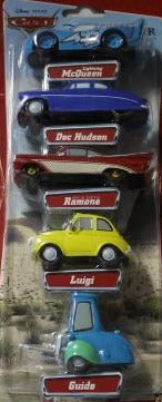 DISNEY PIXAR CARS 5 CAR PACK McQUEEN DOC HUDSON RAMONE LUIGI