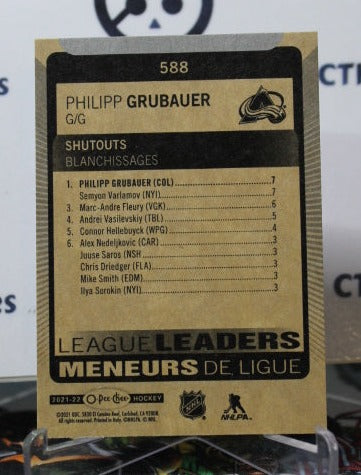 2021-22 O-PEE-CHEE PHILIPP GRUBAUER # 588 LEAGUE LEADER COLORADO AVALANCHE NHL HOCKEY TRADING CARD