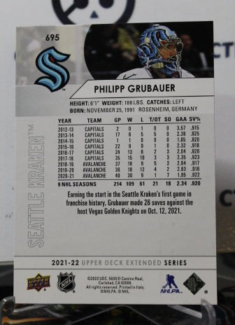 2021-22 UPPER DECK PHILIPP GRUBAUER # 695 NHL SEATTLE KRAKEN HOCKEY CARD