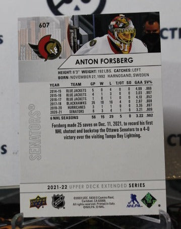 2021-22 UPPER DECK ANTON FORSBERG # 607 OTTAWA SENATORS HOCKEY CARD