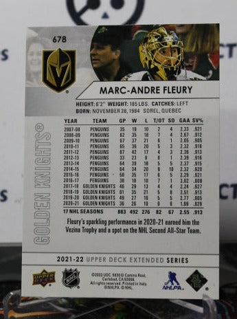 2021-22 UPPER DECK MARC-ANDRE FLEURY # 678 NHL GOLDEN KNIGHTS HOCKEY CARD