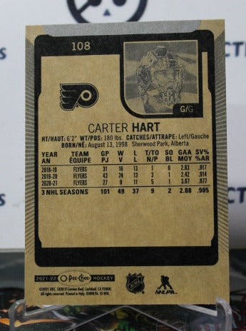 2021-22 O-PEE CHEE CARTER HART # 108 HOCKEY GOALTENDER PHILADELPHIA FLYERS CARD
