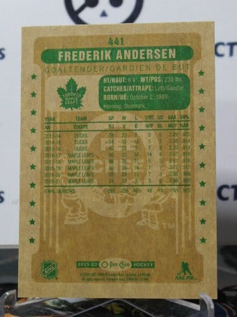 2021-22 O-PEE-CHEE FREDERIK ANDERSEN # 441 RETRO TORONTO MAPLE LEAFS HOCKEY CARD