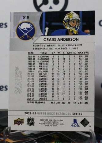 2021-22 UPPER DECK CRAIG ANDERSON # 518 BUFFALO SABRES NHL HOCKEY TRADING CARD