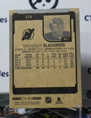 2021-22 O-PEE CHEE MACKENZIE BLACKWOOD # 374 NEW JERSEY DEVILS NHL HOCKEY TRADING CARD