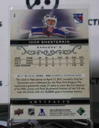 2021-22 UPPER DECK ARTIFACTS IGOR SHESTERKIN # 3 SILVER NEW YORK RANGERS NHL HOCKEY CARD