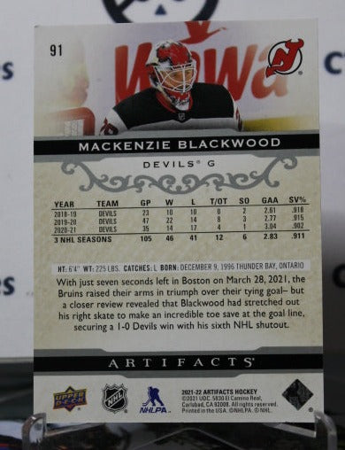 2021-22 UPPER DECK ARTIFACTS MACKENZIE BLACKWOOD # 91 SILVER NEW JERSEY DEVILS NHL HOCKEY TRADING CARD