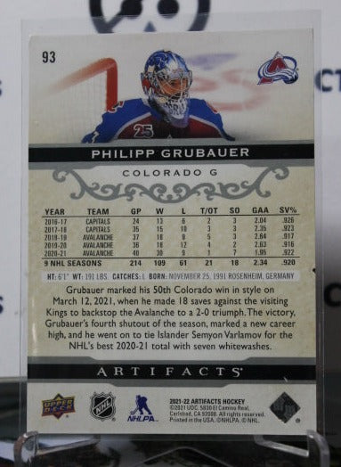 2021-22 UPPER DECK ARTIFACTS PHILIPP GRUBAUER # 93 SILVER COLORADO AVALANCHE NHL HOCKEY TRADING CARD