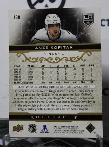 2021-22 UPPER DECK ARTIFACTS ANZE KOPITAR # 138 ROSE GOLD L A KINGS NHL HOCKEY CARD