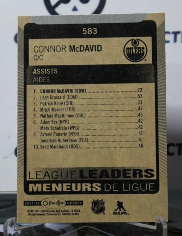 2021-22 O-PEE-CHEE CONNOR McDAVID # 583 LEAGUE LEADERS EDMONTON OILERS NHL HOCKEY CARD