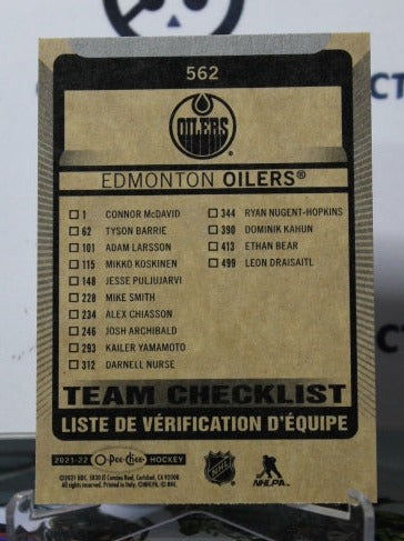 2021-22 O-PEE-CHEE OILERS TEAM CHECLIST # 562 EDMONTON OILERS HOCKEY CARD