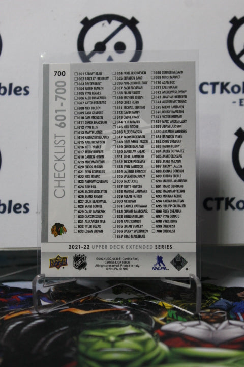 2021-22 UPPER DECK SETH JONES MARC-ANDRE FLEURY # 700 CHECKLIST CHICAGO BLACKHAWKS NHL HOCKEY TRADING CARD