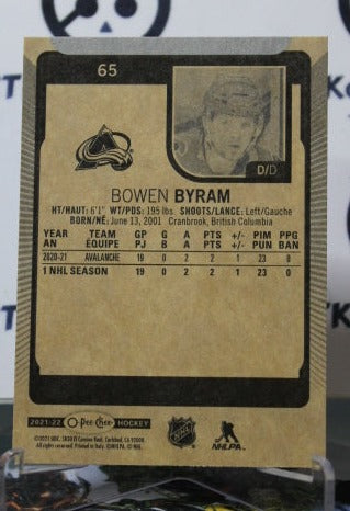 2021-22 O-PEE-CHEE PREMIER BOWEN BYRAM # 65 ROOKIE COLORADO AVALANCHE NHL HOCKEY TRADING CARD