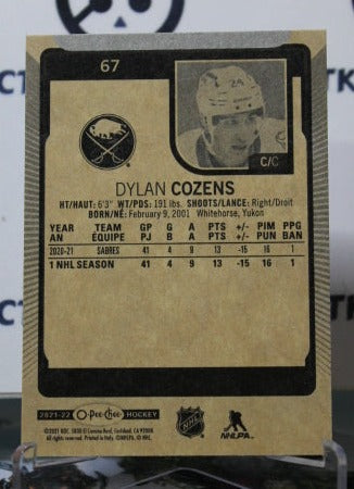 2021-22 O-PEE CHEE DYLAN COZENS # 67 ROOKIE BUFFALO SABRES NHL HOCKEY TRADING CARD