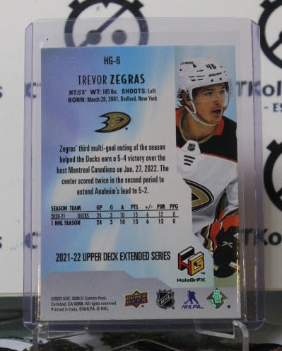 2021-22 UPPER DECK TREVOR ZEGRAS # HG-6 GOLD HOLOGrFX ROOKIE ANAHEIM DUCKS NHL HOCKEY CARD
