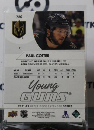 2021-22 UPPER DECK PAUL COTTER # 720 YOUNG GUNS GOLDEN KNIGHTS NHL HOCKEY CARD