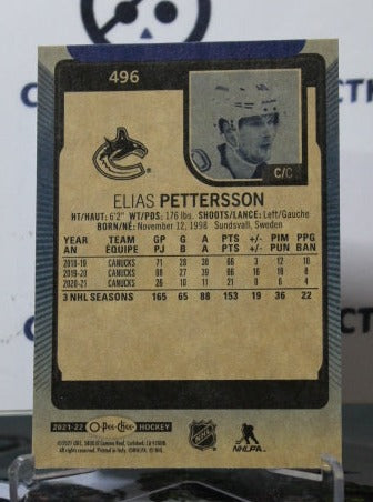 2021-22 O-PEE-CHEE ELIAS PETTERSSON # 496 BLUE VANCOUVER CANUCKS NHL HOCKEY TRADING CARD