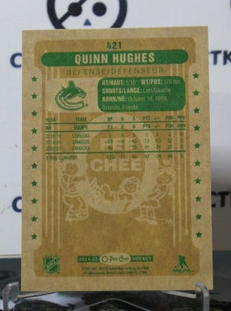 2021-22 O-PEE-CHEE QUINN HUGHES # 421 RETRO VANCOUVER CANUCKS NHL HOCKEY TRADING CARD