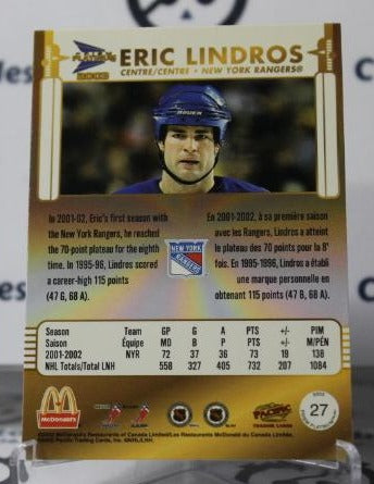 ERIC LINDROS # 27 PACIFIC McDONALDS 2002-03 NEW YORK RANGERS NHL HOCKEY TRADING CARD