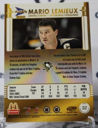 MARIO LEMIEUX # 32 PACIFIC McDONALD'S 2002-03 PITTSBURGH PENGUINS NHL HOCKEY TRADING CARD