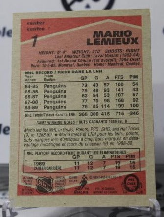 MARIO LEMIEUX # 1 O-PEE CHEE 1989-90 PITTSBURGH PENGUINS NHL HOCKEY TRADING CARD