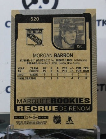 2021-22 O-PEE-CHEE MORGAN BARRON # 520 MARQUEE ROOKIE NEW YORK RANGERS NHL HOCKEY CARD