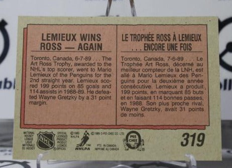 MARIO LEMIEUX # 319 O-PEE CHEE 1989-90 PITTSBURGH PENGUINS NHL HOCKEY TRADING CARD
